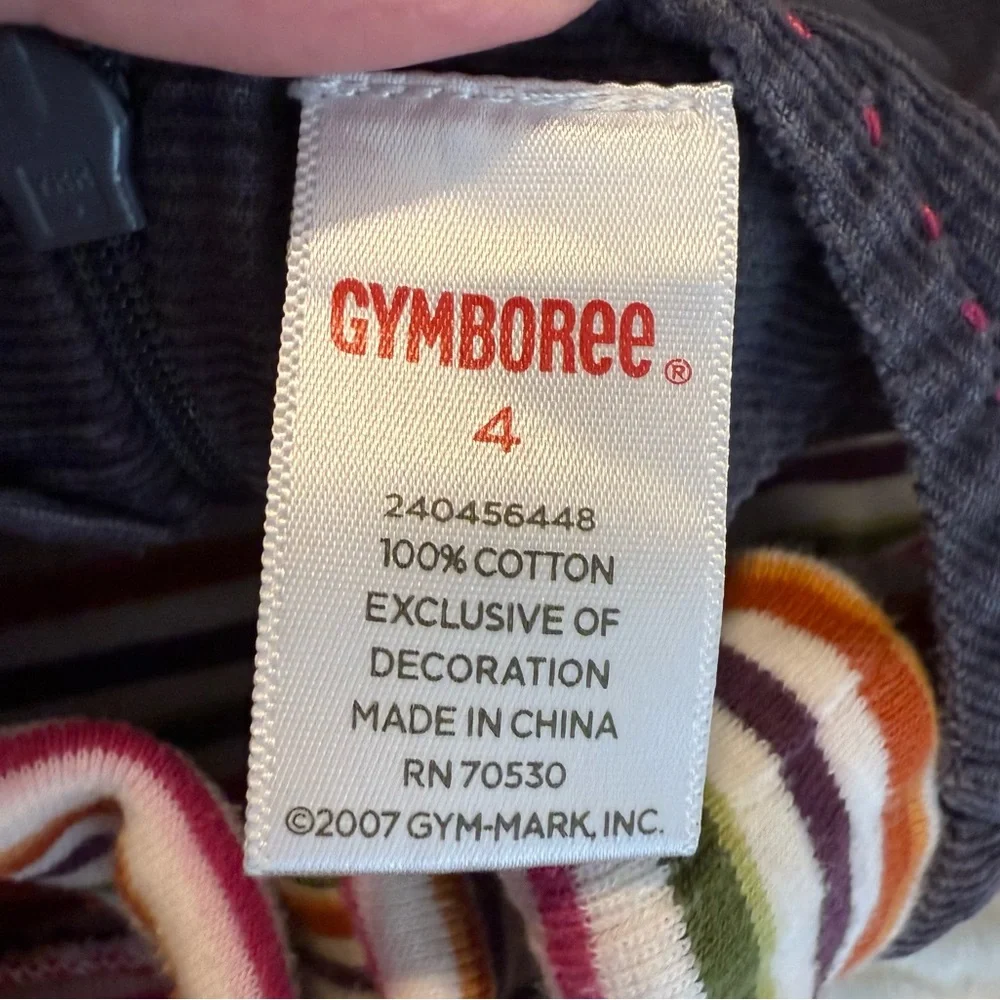 Gymboree Gray Corduroy Jumper Dress W/ Striped Turtleneck Size 4T Cotton Floral